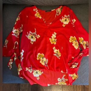West Kei Red and Yellow Ruched Blouse
